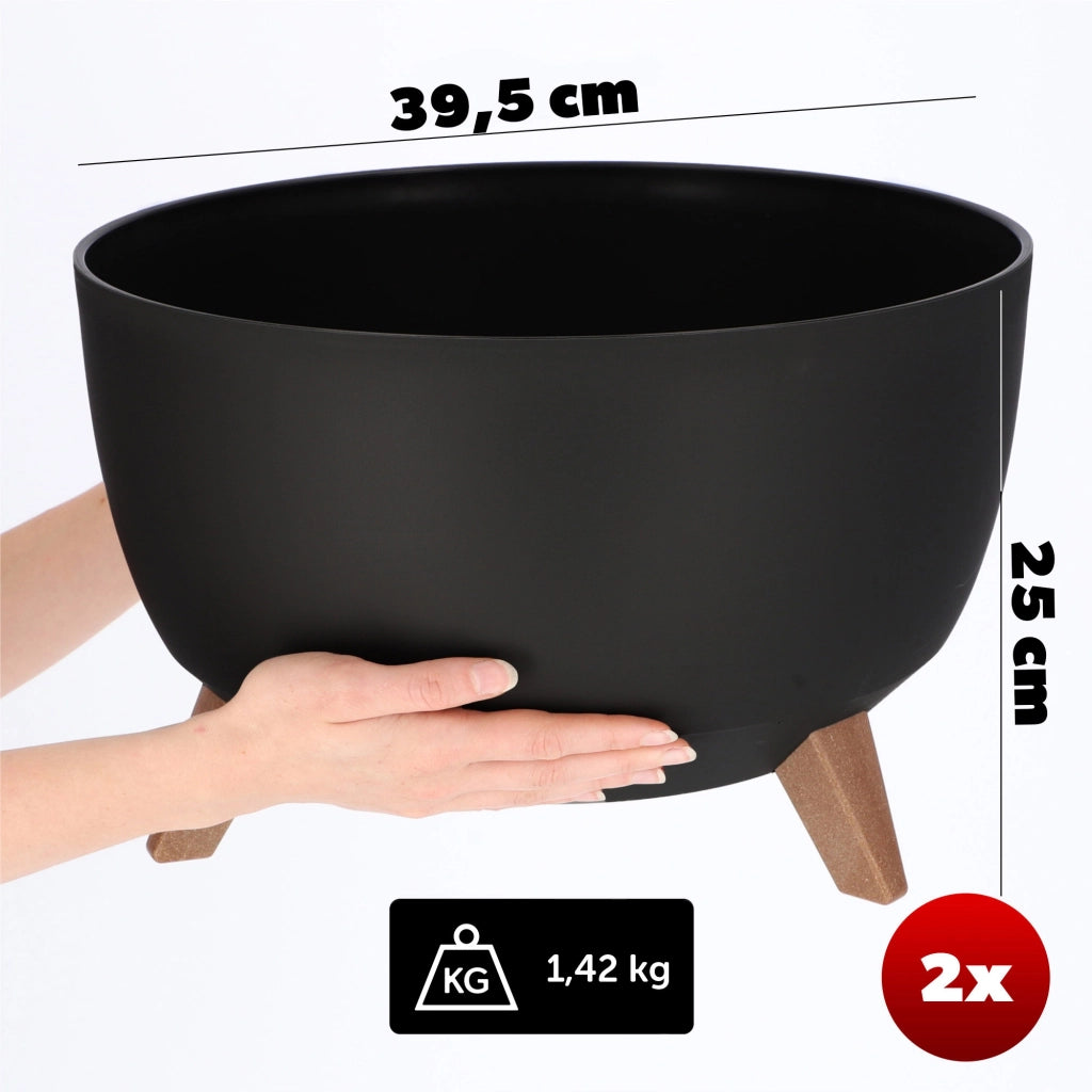 Vaso da fiori KADAX, fioriera, coperchio, gambe, inserto, vaso da fiori, 40 cm, nero, rotondo, 2 pezzi.