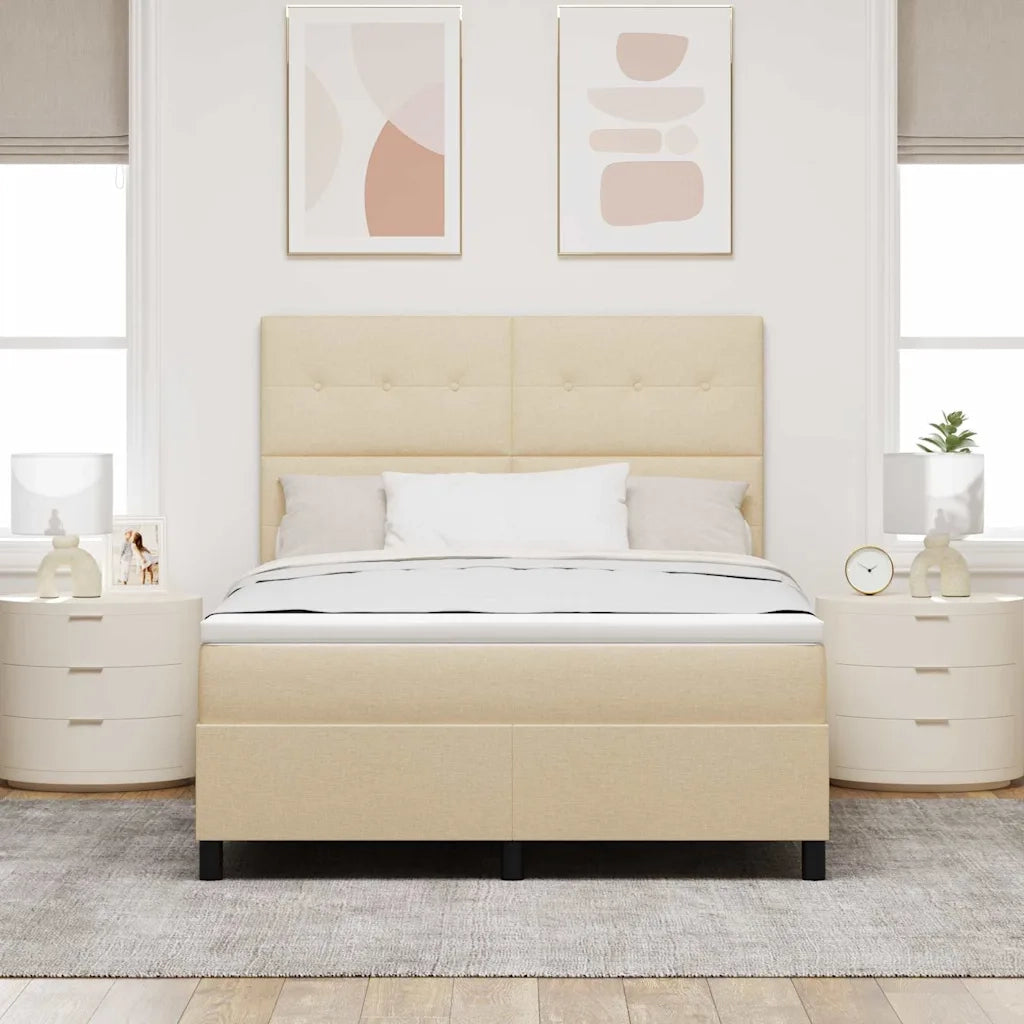 Letto a molle con materasso Crema 140 x 200 cm Tessuto 3339397