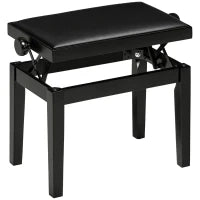 Panca per pianoforte, sgabello per pianoforte, regolabile in altezza, elegante in pelle sintetica+legno di gomma, nero, 63 x 33 x 56cm