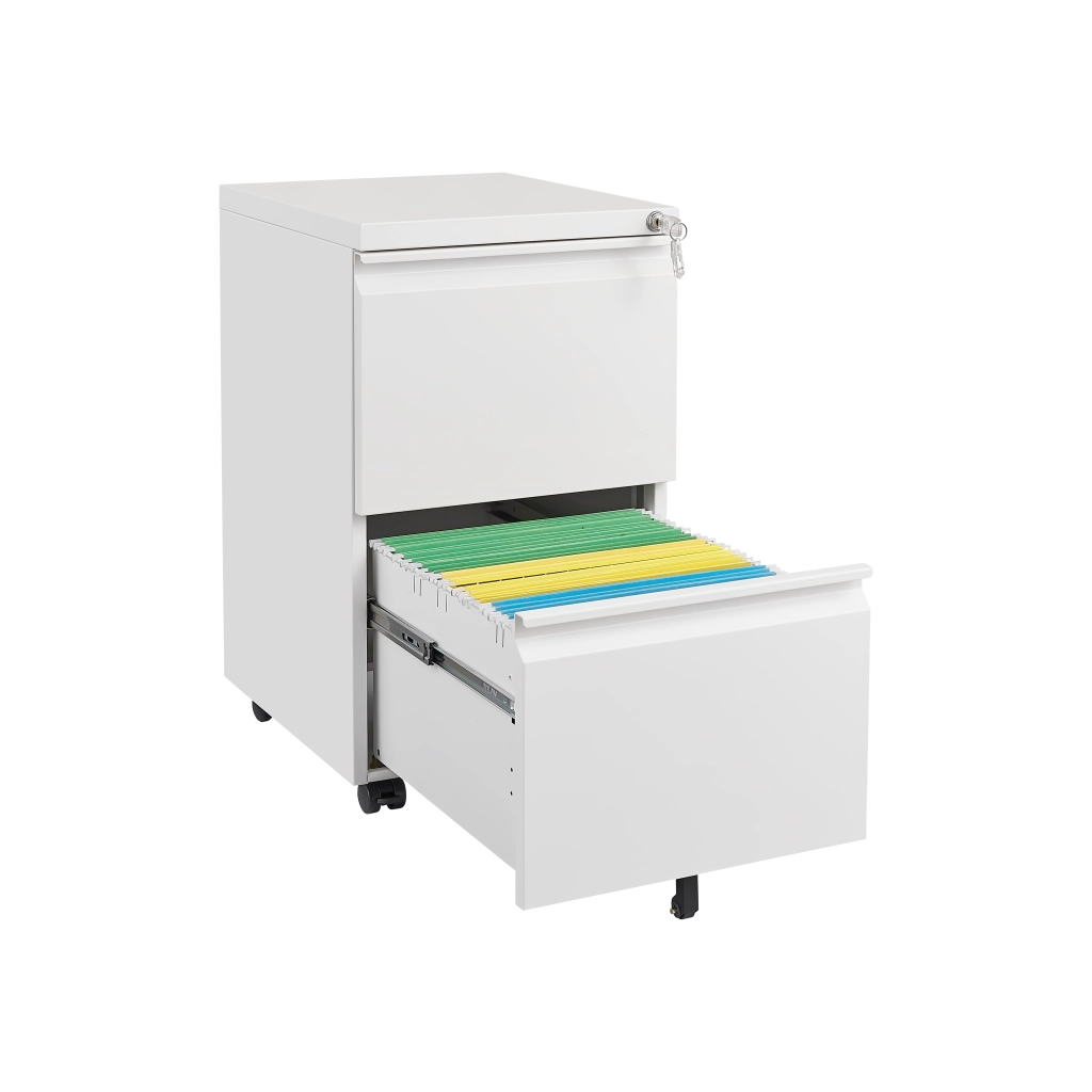 Cassettiera Mobile Archivio con Serratura ¨C MINIMAL ¨C Metallo Bianco, 2 Cassetti, 65cm