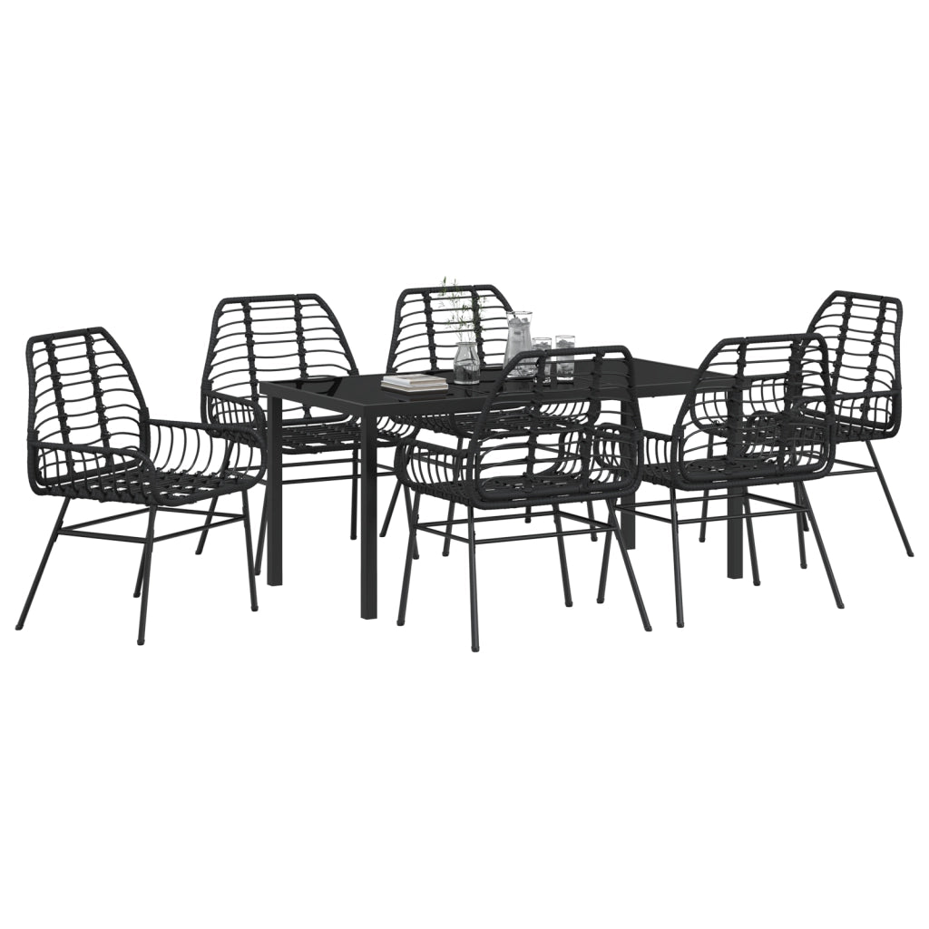 Set da pranzo da giardino 7 pezzi Nero Polyrattan