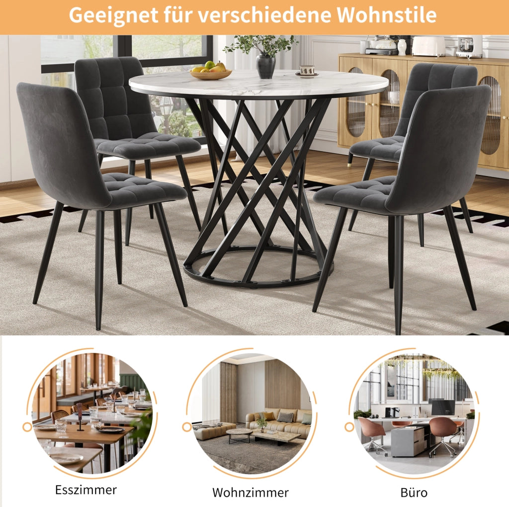 Tavolo da pranzo 80x80x76 cm con piano in MDF e gambe in metallo nero e bianco