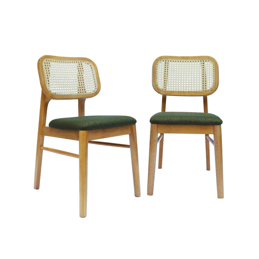 Set 2 sedie bohemien in legno di hevea e impagliatura, marrone