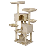 Albero tiragraffi beige con motivo a zampe 145cm Con amache, cucce per gatti e palline