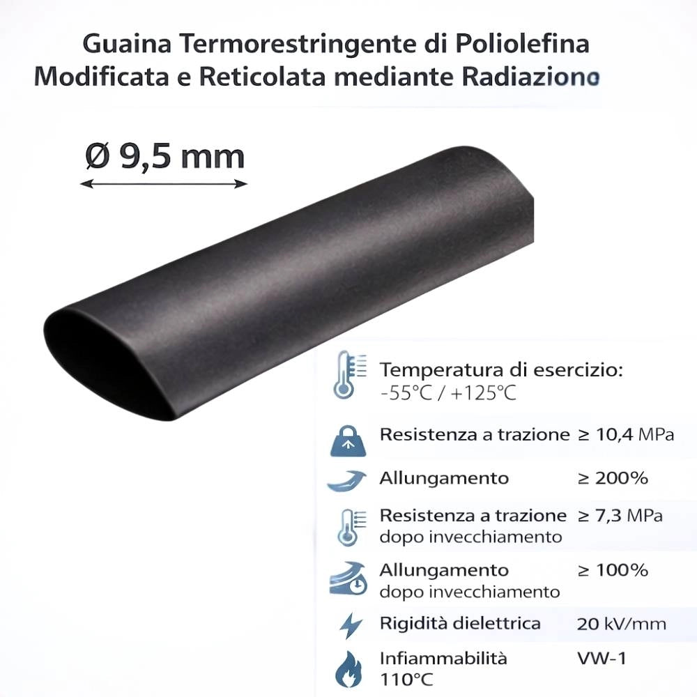 Raytech rgpo-b guaina termorestringente nera 1,2 m poliolefina reticolata *** diametro 9,5 millimetri, confezione 1