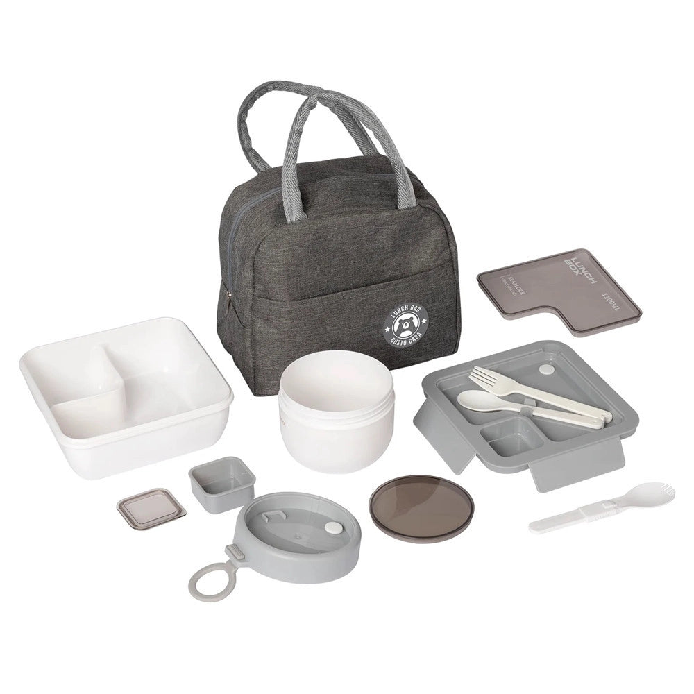 Trade Shop - Set Lunch Box Con Borsa Termica Contenitori Posate 6pz Per Pranzo Ufficio Scuola Campeggi -
