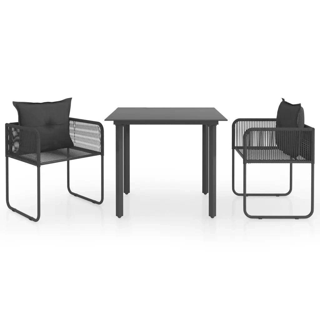 Set da Pranzo da Giardino 3 pz in Rattan PVC Nero cod mxl 39206