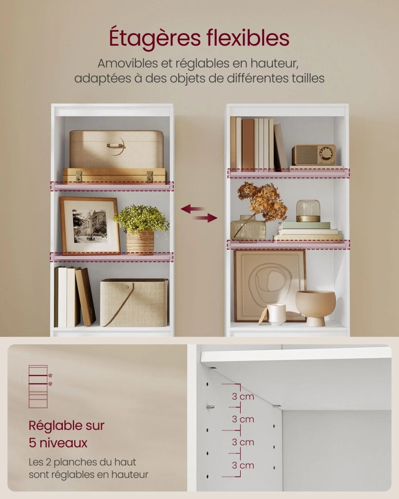 Libreria/credenza alta con 3 cassetti di diverse dimensioni e ripiani regolabili 30 x 57,1 x 180 cm per soggiorno camera da letto o ufficio design moderno salvaspazio bianco 12_0004216