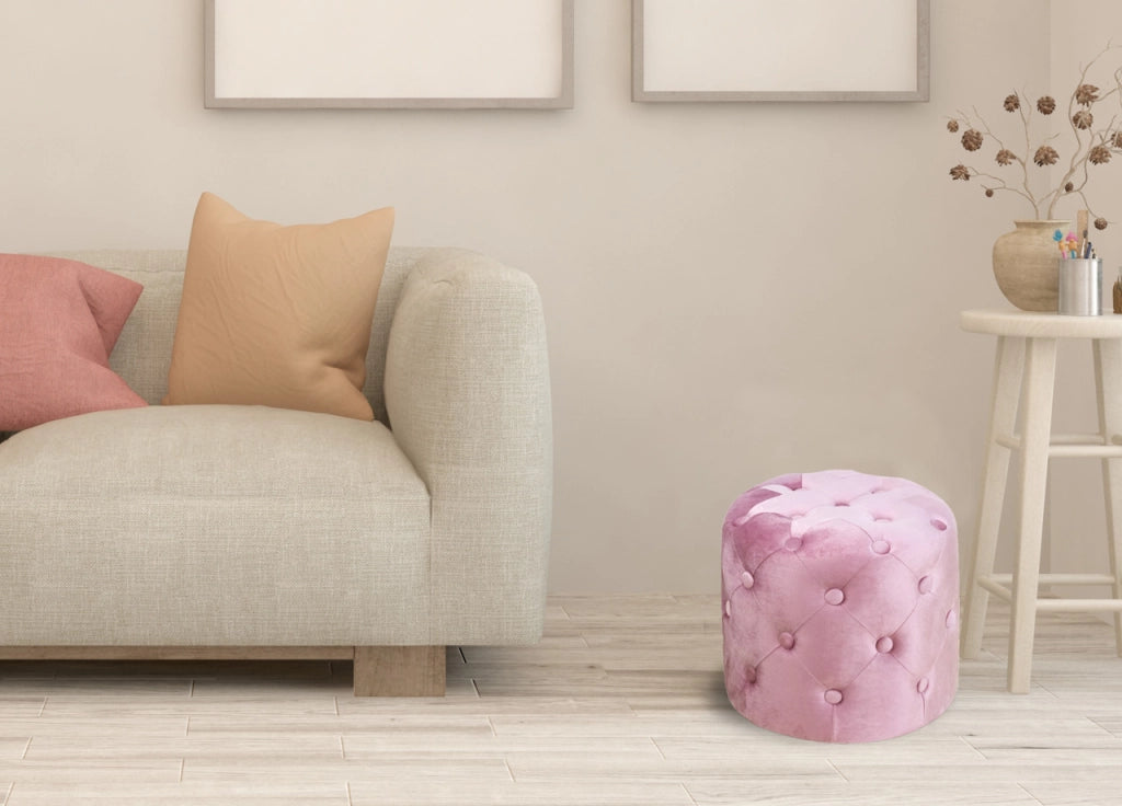 Pouf Salotto/Camera Con Bottoni Imbottito Modello Velvet Parigi In Tinta Unita - Pouf - Cipria