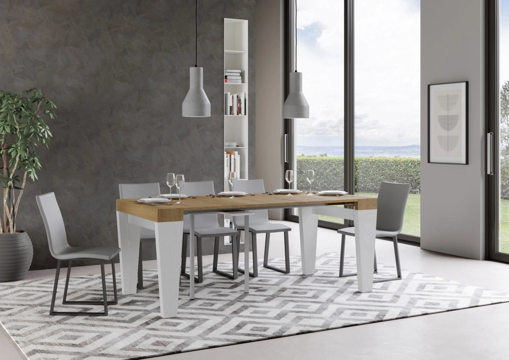 Consolle allungabile 90x40/300 cm SpimboX Mix piano Quercia Natura - struttura Bianco Frassino
