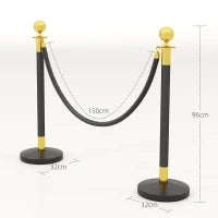Colonnine Segnapercorso in Acciaio Inox con Corda Vellutata Nera di 1.5 m e Base Riempibile, Ø32x96 cm