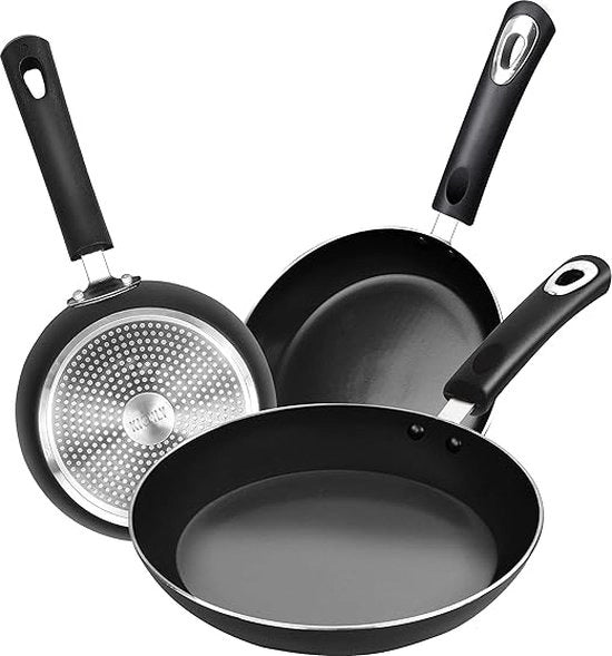 Set di Padelle in Alluminio con Superficie Antiscivolo - 3-Del Set di Padelle con Base Induttiva, 20 cm, 24 cm e 28 cm, Nero