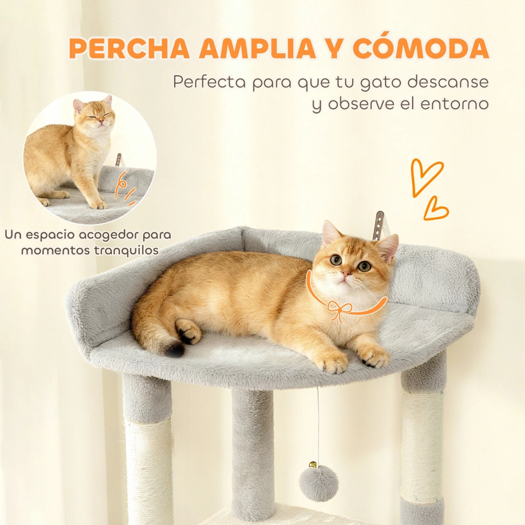 Tiragraffi per Gatti 170cm ¨C Xylo ¨C con 7 Pali 3 Piattaforme 2 Cucce 1 Tunnel Grigio Chiaro