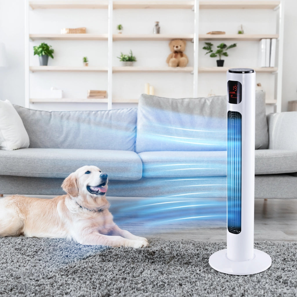 Ventilatore a colonna con telecomando 96 cm oscillante 45 W 3 velocit¨¤ ¨C zephmum ¨C Bianco