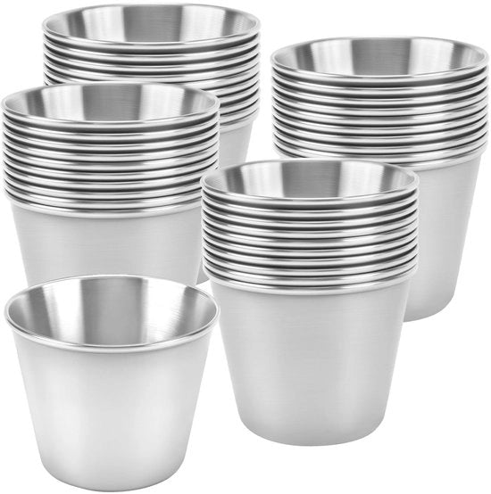 Sauciere in acciaio inossidabile - 40 pezzi - Porzione piccola - Bicchiere per condimenti - Per cucina/ristorante - Sostenibile e leggero - Scalette per sause