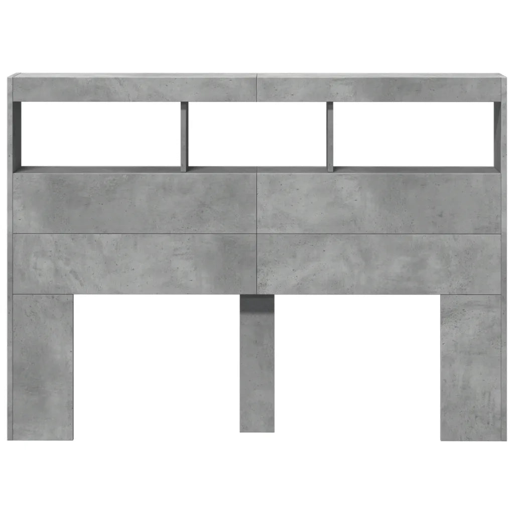 Testiera con Contenitore a LED-Testiera con Ripiani Grigio Cemento 140x17x102 cm