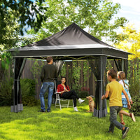 Gazebo da Giardino Pop Up 357x357x310 cm Altezza Regolabile e Zanzariere Grigio Scuro