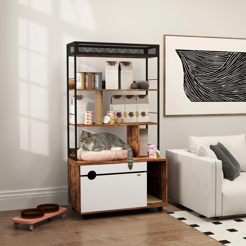 Libreria per gatti con tiragraffi e 3 livelli ¨C zephmum ¨C marrone 80x48x152 cm