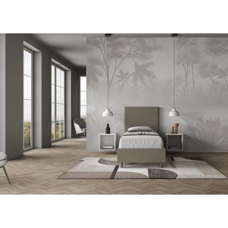 Letto imbottito Singolo 80x200 cm Focus - Similpelle,Cappuccino,Con rete
