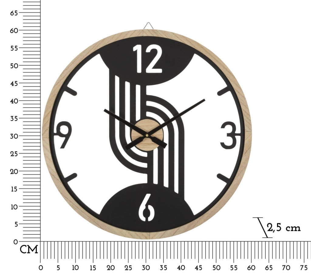 Orologio da Muro Clips 60x2,5x60 cm in Ferro e MDF Nero e Marrone