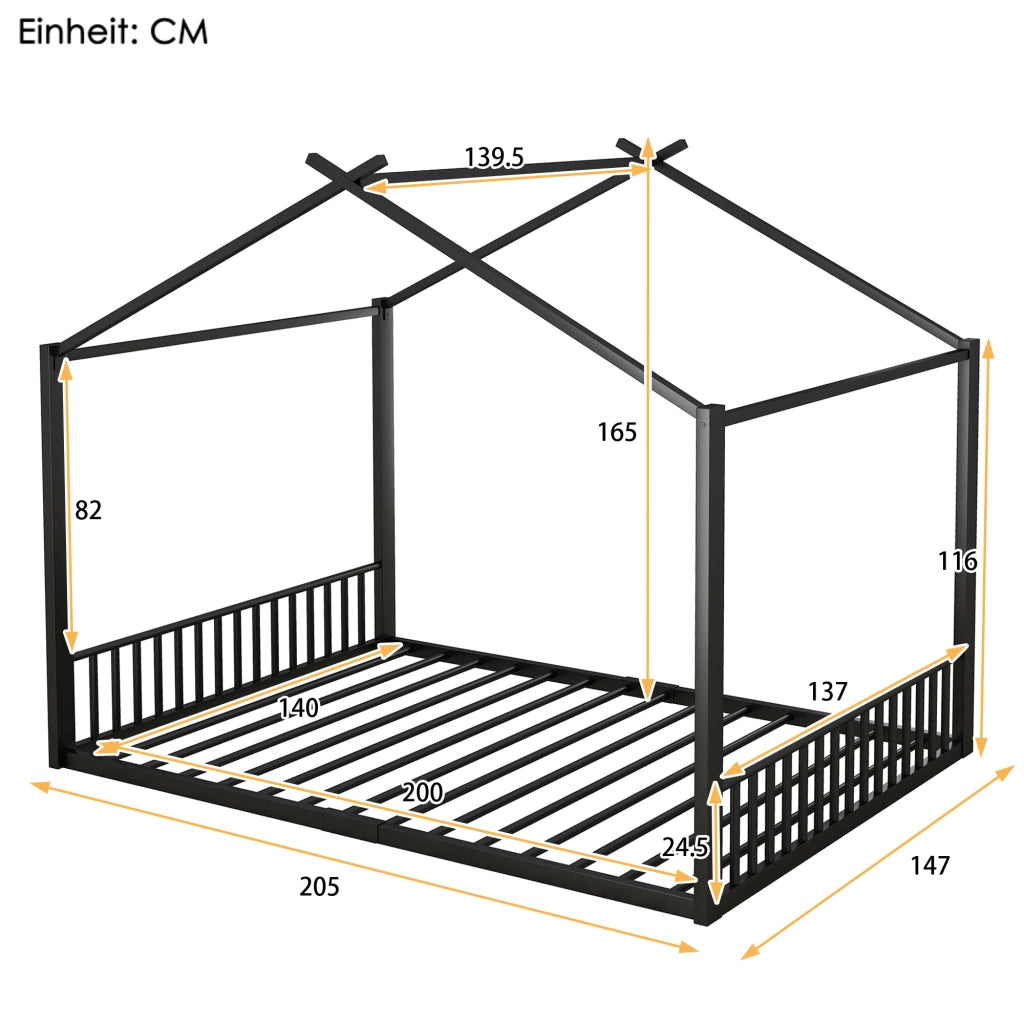 LETTO a casetta 140x200 cm in metallo nero