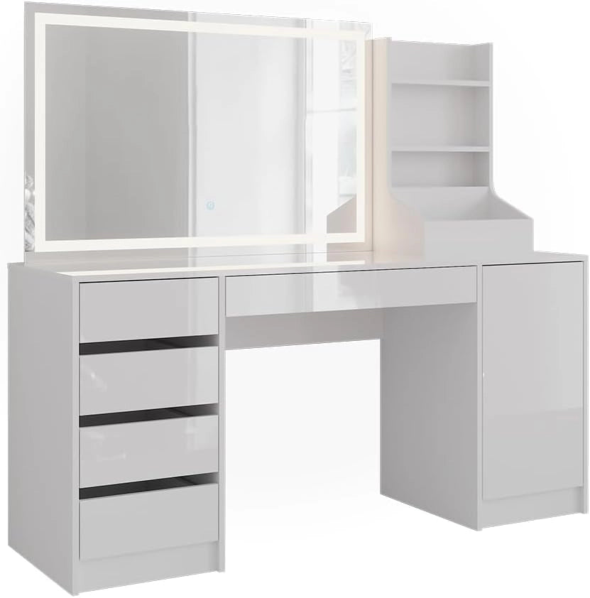Tavolo da toeletta Sherry, Bianco/bianco lucido, 158.2 cm 3 parti