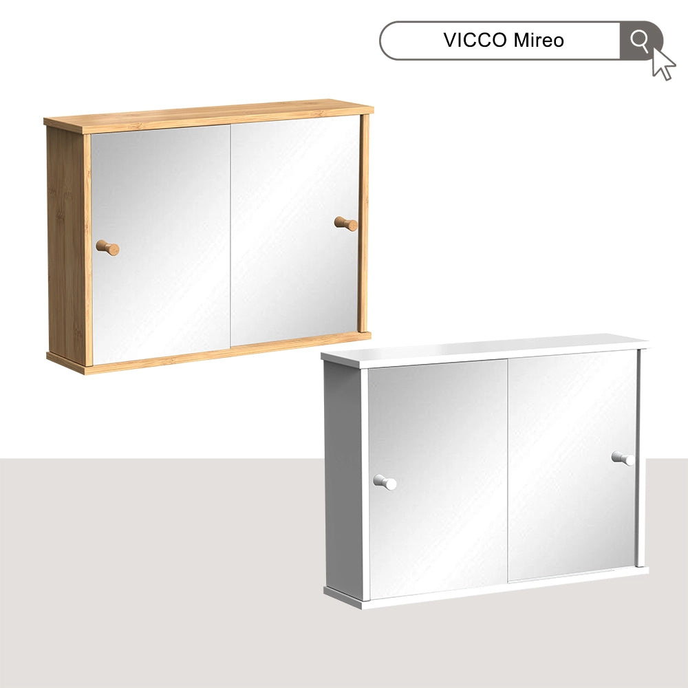 Vicco Specchio contenitore bagno Bambù 55 x 40 cm con 2 porte scorrevoli
