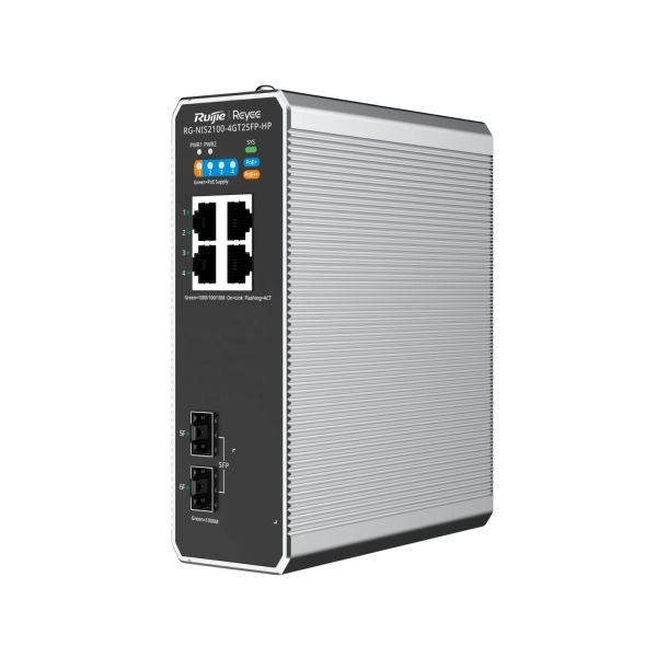 Reyee cloud industrial switch l2 full managed ip40, 4xrj45 gigabit, 2xsfp, 3 p. poe+ e 1 p. poe++ - RG-NIS2100-4GT2SFP-HP