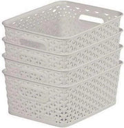 Set di contenitori con effetto rattan, da 4, per cucina, soggiorno, bagno, camera da letto. Contenitori rettangolari da 4 litri, grigio chiaro.