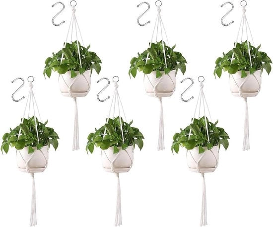 Set di appendi piante a macramé da 6 pezzi - Appendi piante appeso 88 cm per interni - Appendi piante con ganci - Appendista piante appeso per vaso - Cesto appeso per vaso da terrazza plafond balcone decorazione per parete (vaso non incluso)