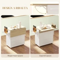 Isola per Cucina con Cassetto, Armadietto, Portaspezie e Portasciugamani, 106x42x87 cm, Bianco e Rovere