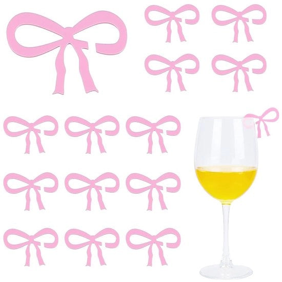 Marcatori di Vino per 40 pezzi - Disegno a Strisce Rosa - Etichette per Bicchieri in Acril Riciclabili - Accessori per Bere - Festa di Matrimonio/Festa di Compleanno - Carini e Femminili - Etichette per Bicchieri