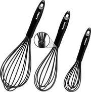 Garda in silicone, set a 3 pezzi, filo in acciaio inossidabile spesso all'interno, garde per pentole resistenti al calore con rivestimento antiaderente, garde a palloncino per sbattere, mescolare, sbattere (nero)