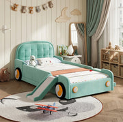 Letto per bambini a forma di auto con scivolo e scala 90x200 cm