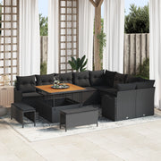Set Divano da Giardino  12 Pezzi con Cuscini Rattan Polimerico Nero Acacia