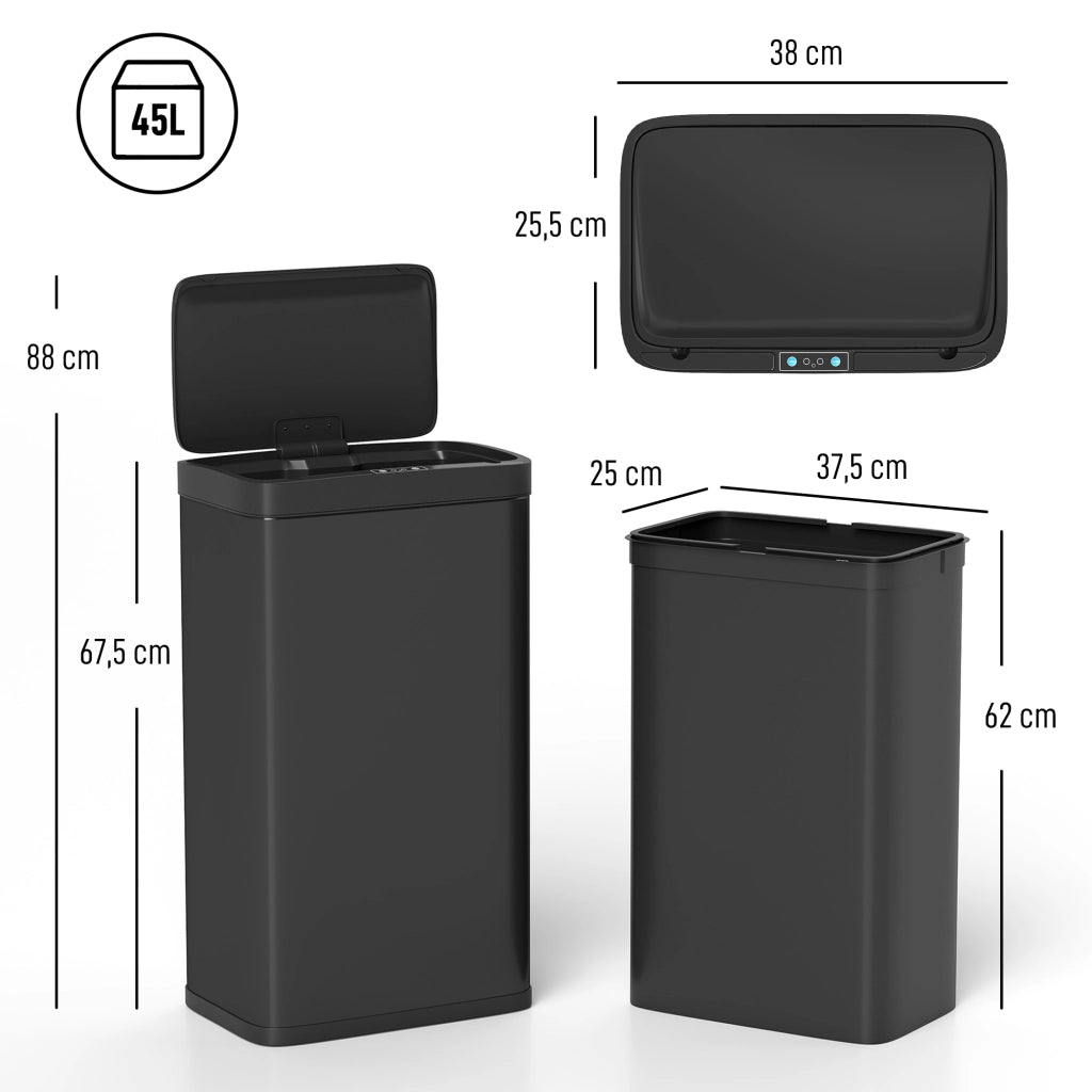Pattumiera automatica 45L con sensore infrarossi ¨C Xylo ¨C chiusura soft, secchio interno estraibile, nero antimpronta