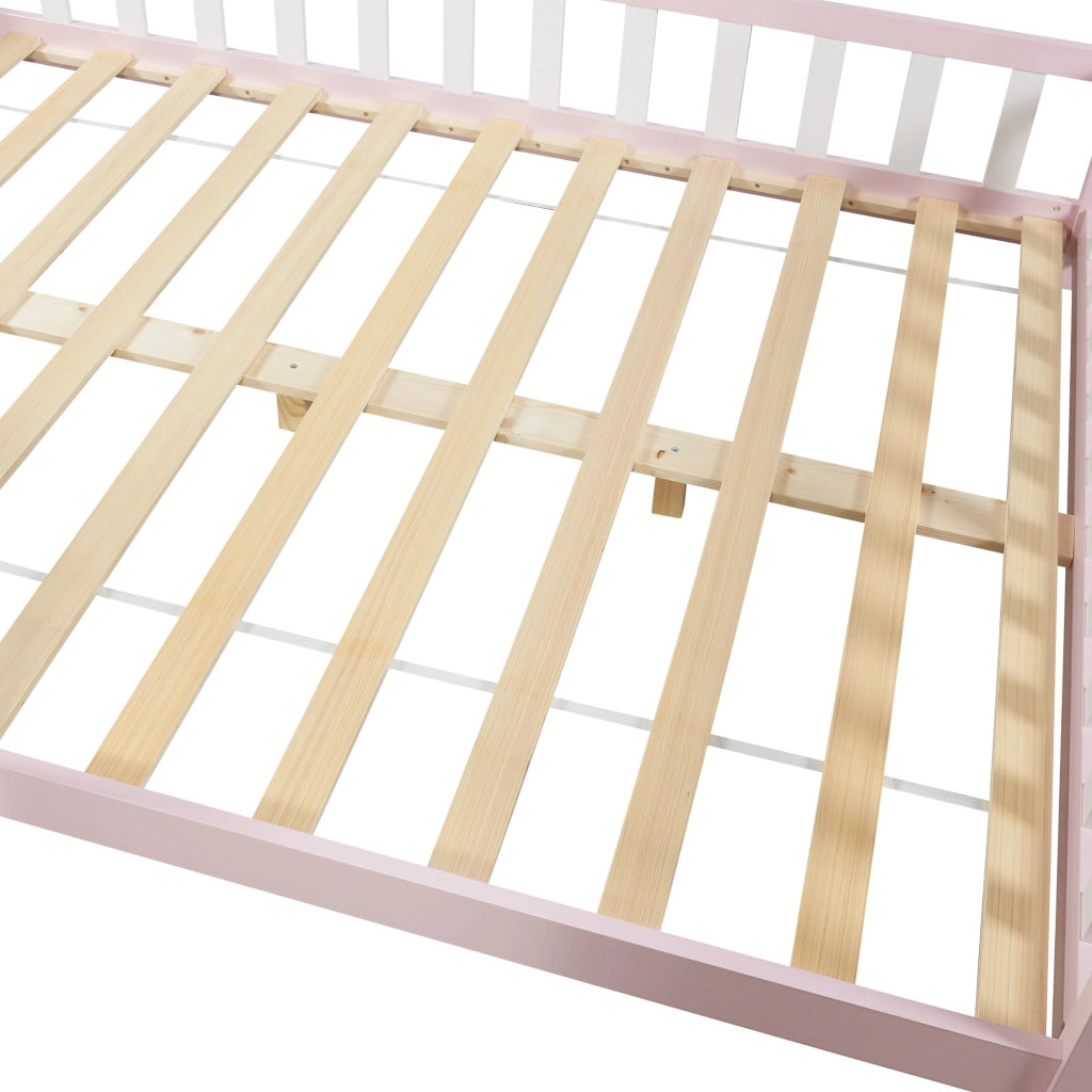 Letto Piazza e Mezza Hesel per Cameretta a Forma di Casetta 120 x 200 cm Rosa [en.casa]