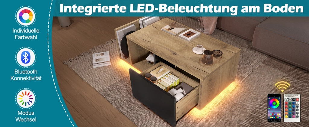 Mobile contenitore multifunzionale con LED in legno ingegnerizzato e metallo naturale 99,5x53x38 cm