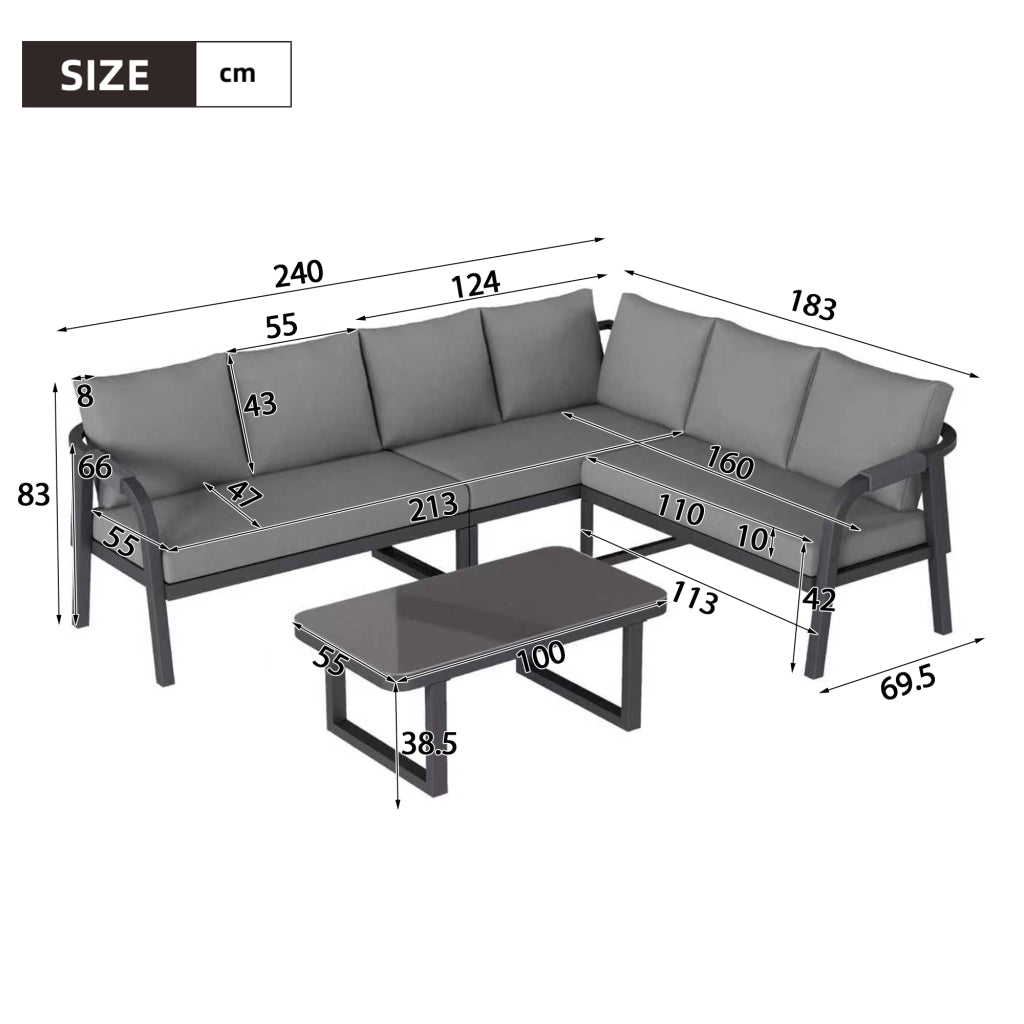 Set Divano da Giardino Angolare con Tavolino ¨C MINIMAL ¨C Polyrattan Grigio, 6 Posti