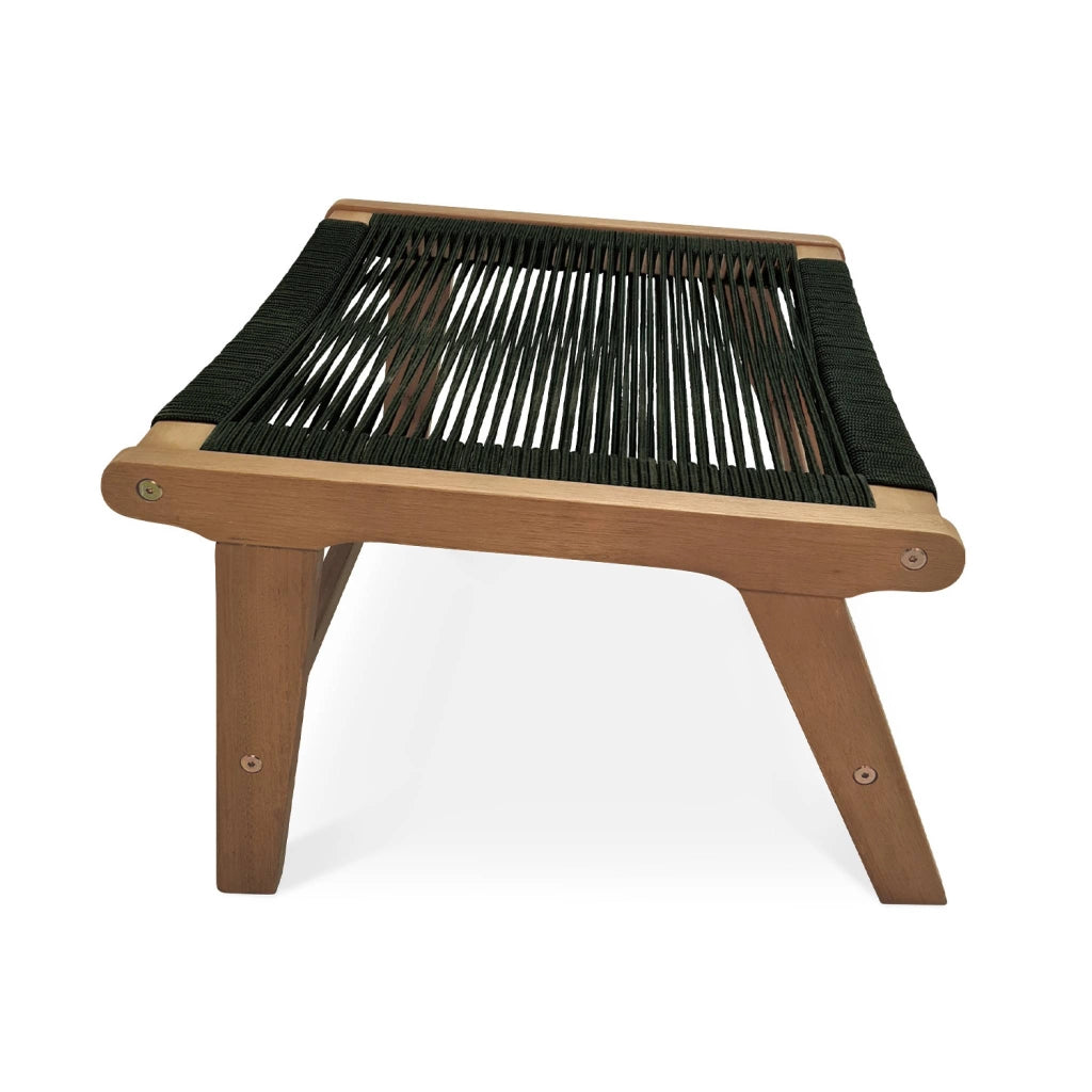 Set 2 lettini prendisole in legno e corda con poggiapiedi, nero