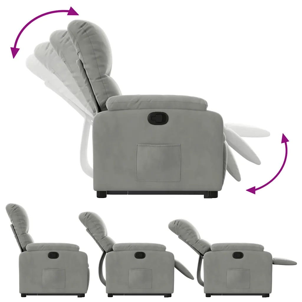 Divano Sedia-Poltrona Alzapersona Reclinabile Grigio Chiaro Microfibra