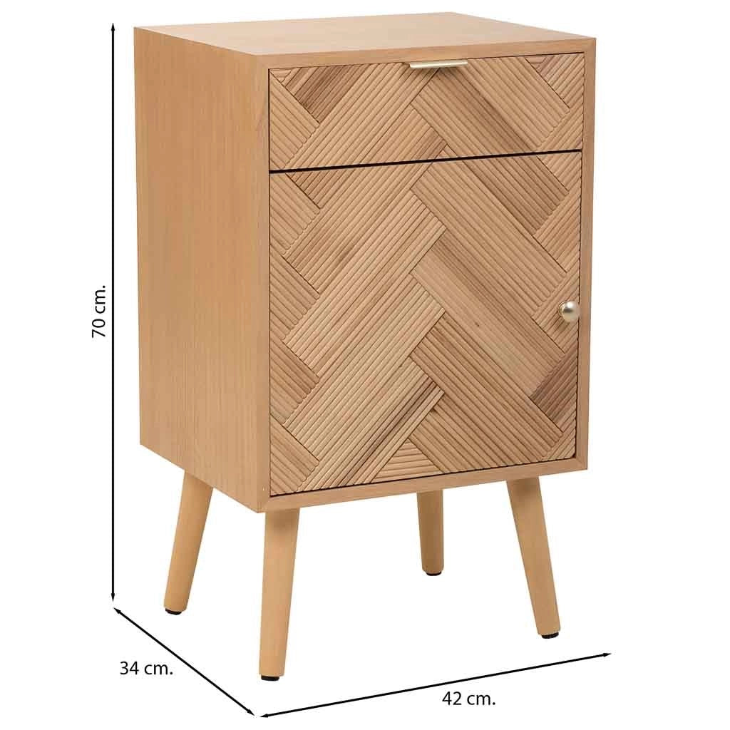 Comodino in legno con 1 porta e 1 cassetto marrone 42x34x70