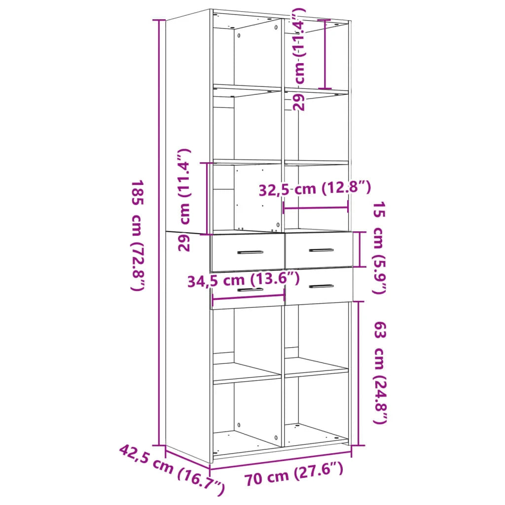 Buffet credenza cassettiera mobiletto mobile contenitore organizer per cucina soggiorno salotto alto 70 x 42,5 x 185 cm legno ingegnerizzato nero 02_0035127
