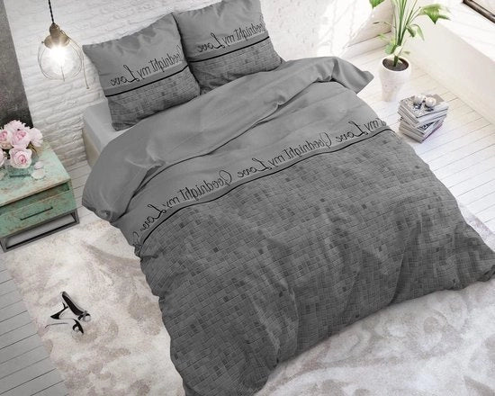Duvet coperto in cotone - biancheria da letto Good Nuit My Chérie grigio - doppio 220 x 240 cm - con 2 cuscini 60 x 70 cm - duvet coperto in cotone di lusso 240 x 220 cm