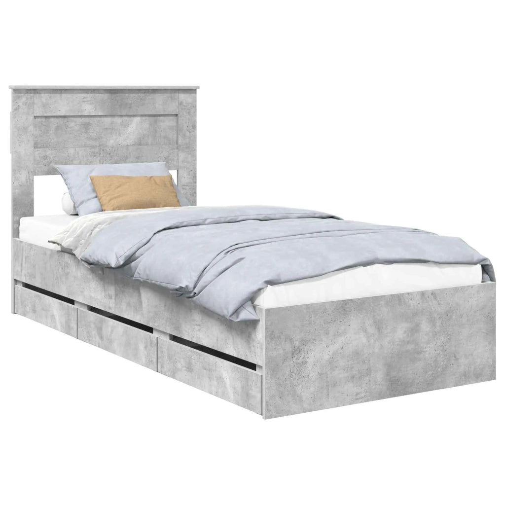 Struttura del letto con cassetto Grigio cemento 75 x 190 cm