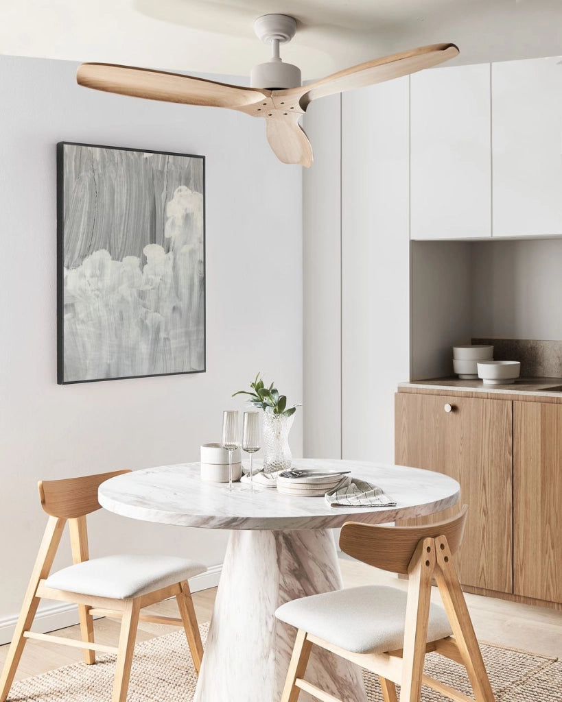 Ventilatore da soffitto in legno massiccio marrone chiaro Telecomando 5 opzioni di velocità Soggiorno rustico tradizionale Camera da letto