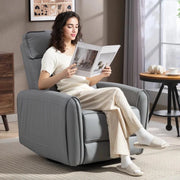 POLTRONA RELAX RECLINABILE MANUALMENTE CON POGGIAPIEDI IN TESSUTO EFFETTO PELLE E BASE GIREVOLE, GRIGIO