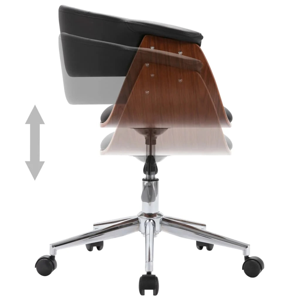 Sedia girevole da ufficio/studio in legno curvato e similpelle nera 02_0024155