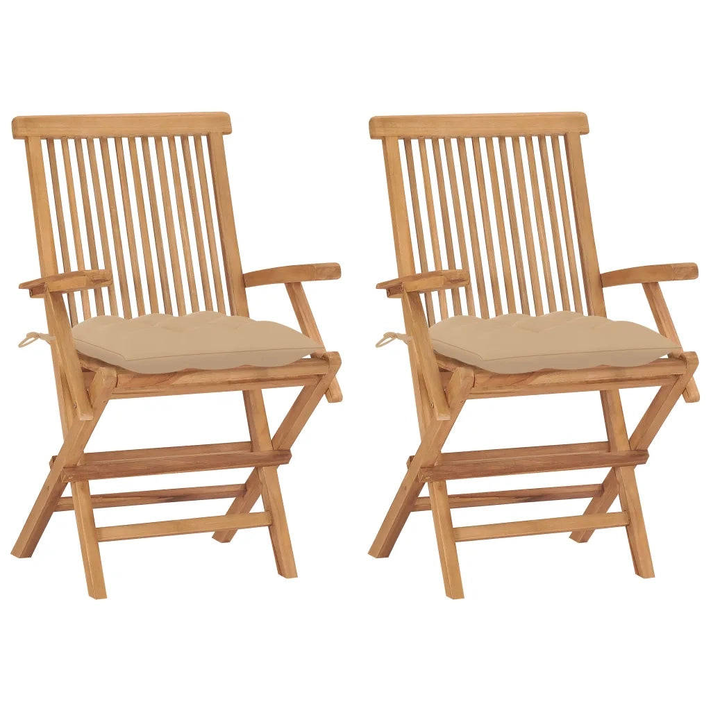 Sedie da Giardino con Cuscini Beige 2 pz in Massello di Teak cod mxl 8303