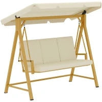 Dondolo da Giardino 3 Posti con Tettuccio Regolabile e Cuscini, 195x120x170 cm, Beige